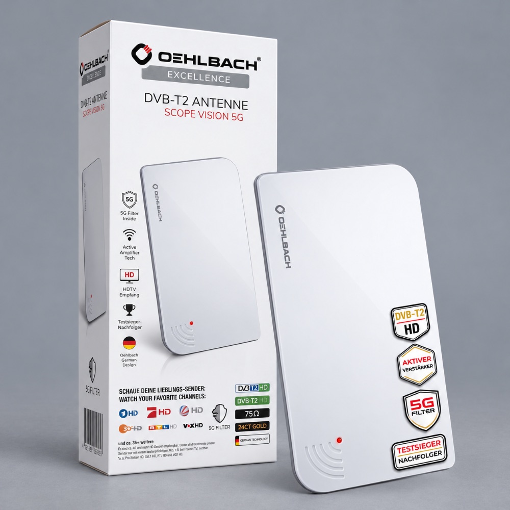 Oehlbach Scope Vision 5G DVB-T2 Aktivní plochá DVB-T/T2 anténa vnitřní bílá – fotografie 1